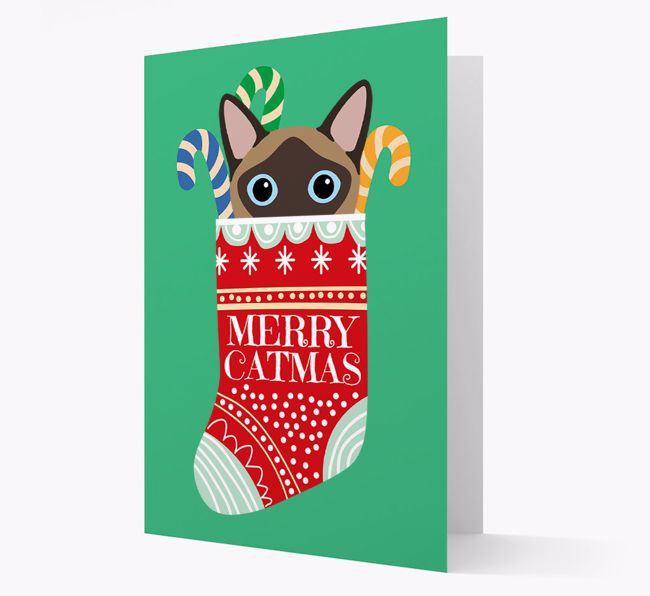 'Merry Catmas' Stocking -  Personalised Christmas Card with {breedFullName} Icon