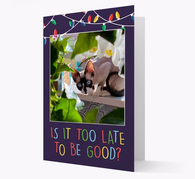 'Too Late To Be Good?' - {breedFullName} Photo Upload Christmas Card