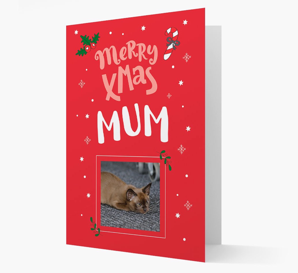 'Merry Xmas Mum' - {breedFullName} Photo Upload Christmas Card - front view