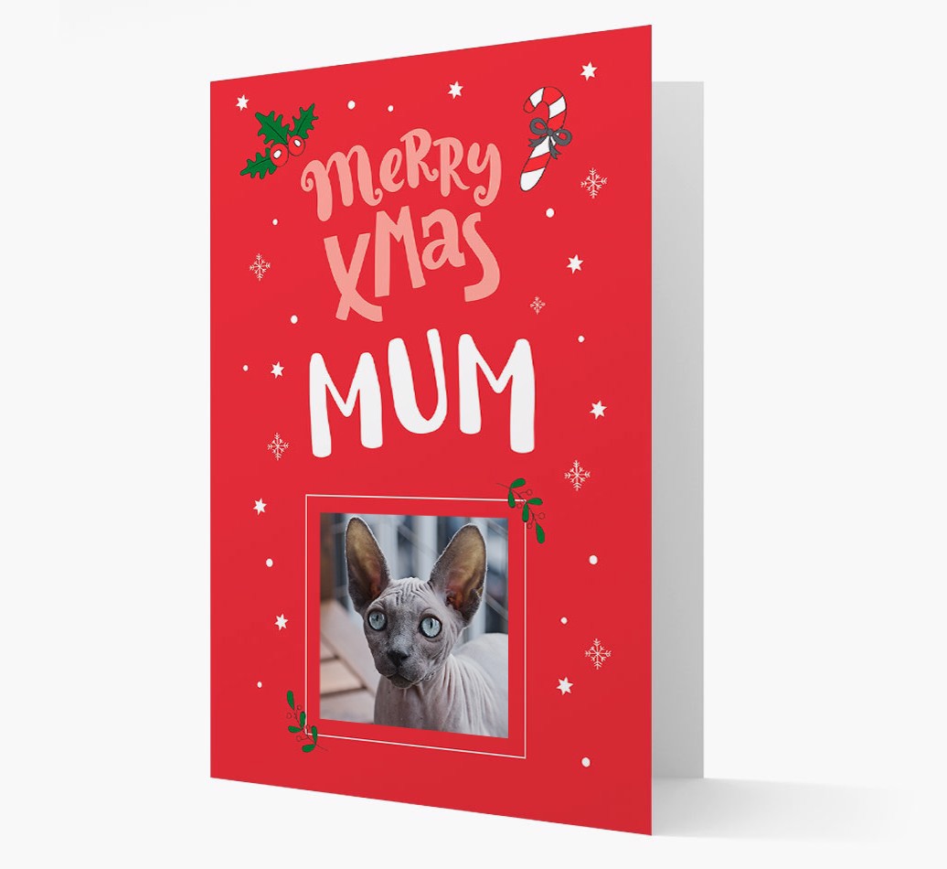 'Merry Xmas Mum' - {breedFullName} Photo Upload Christmas Card - front view