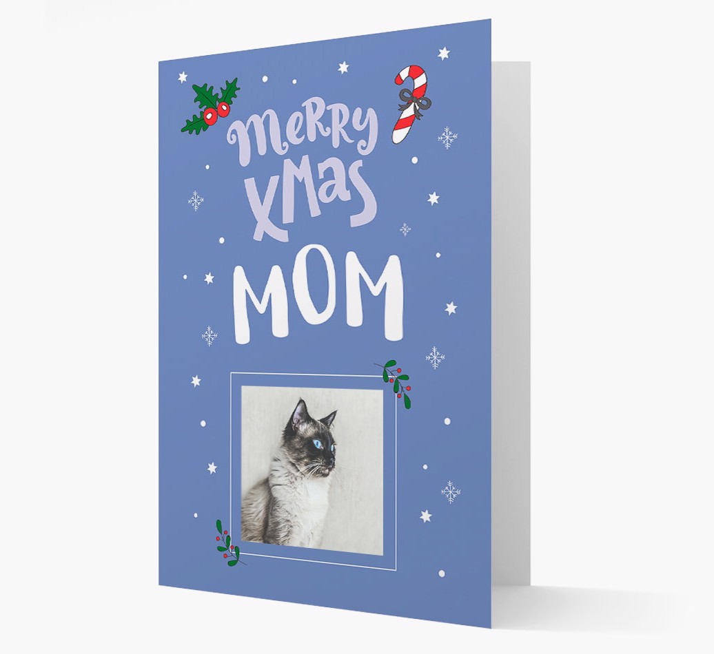'Merry Xmas Mom' - {breedFullName} Photo Upload Christmas Card - front view