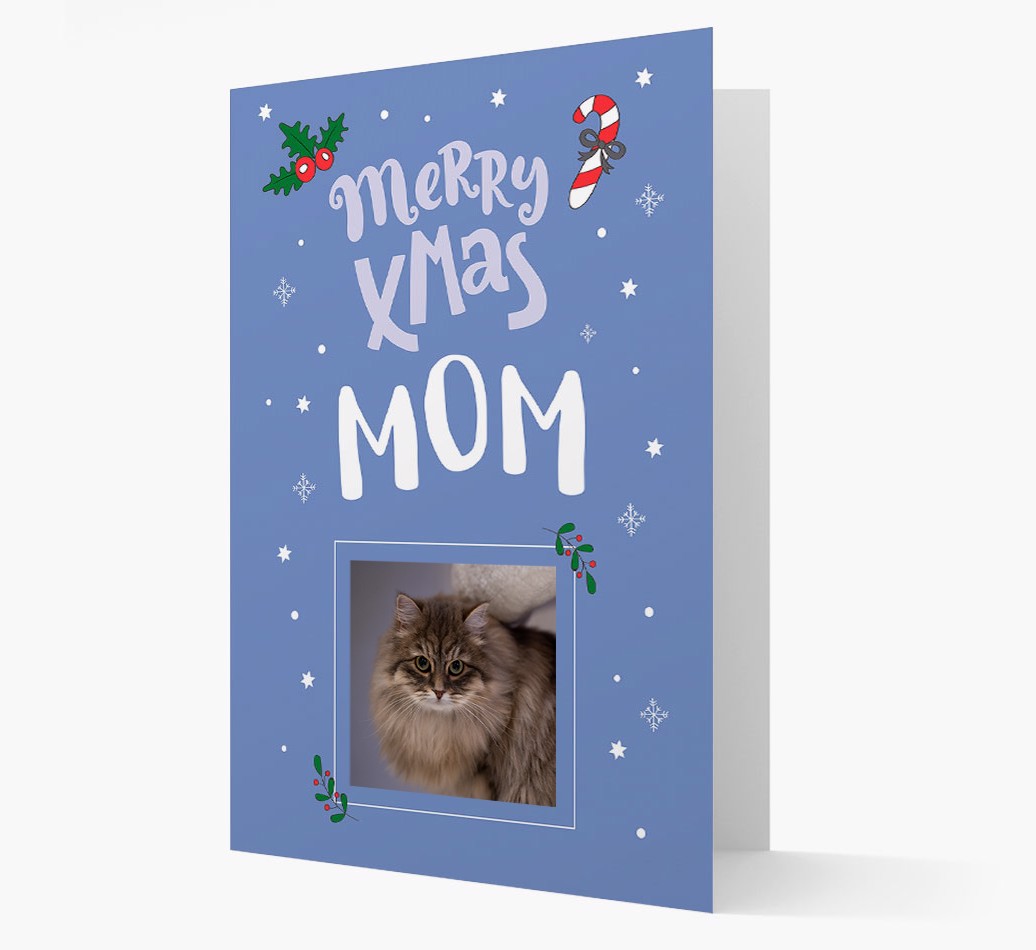 'Merry Xmas Mom' - {breedFullName} Photo Upload Christmas Card - front view