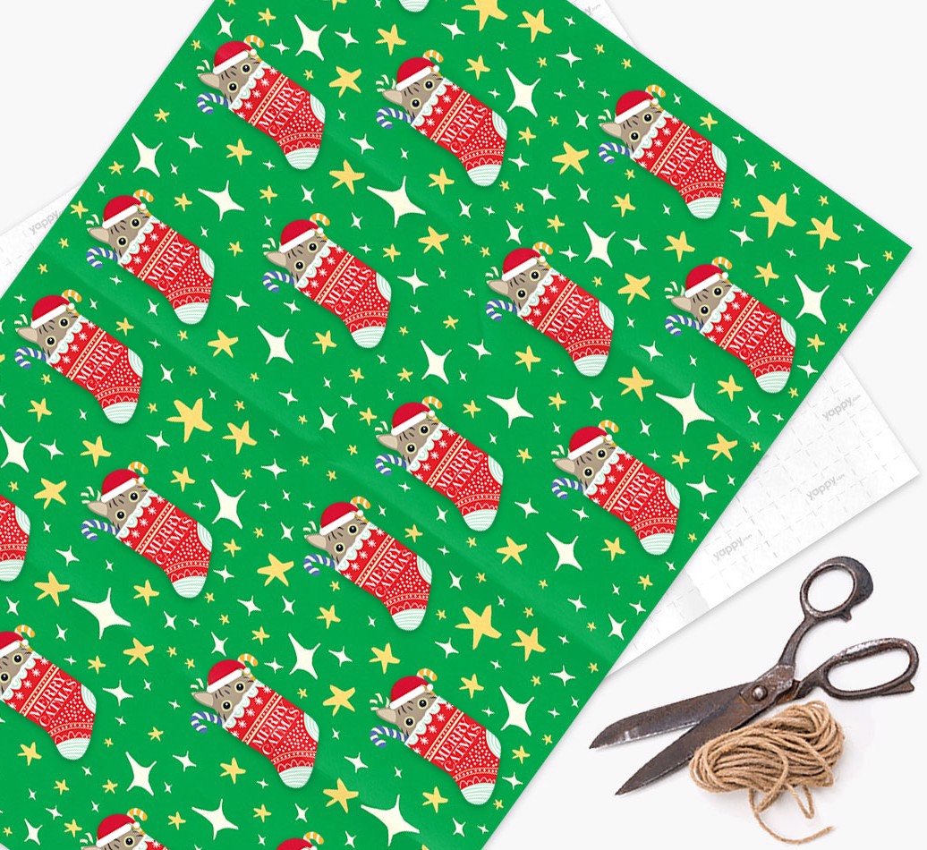 'Merry Catmas' - Personalised {breedFullName} Wrapping Paper - flat