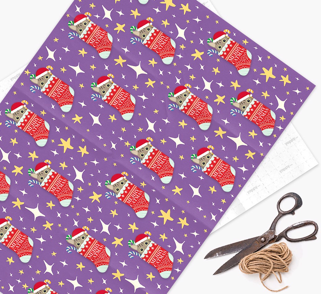 'Merry Catmas' - Personalized {breedFullName} Wrapping Paper - flat