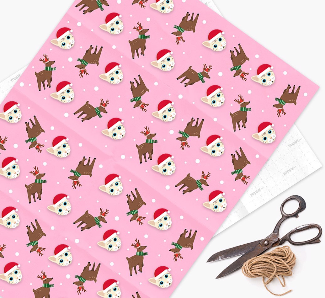 'Reindeer Pattern' - Personalised {breedFullName} Wrapping Paper - flat