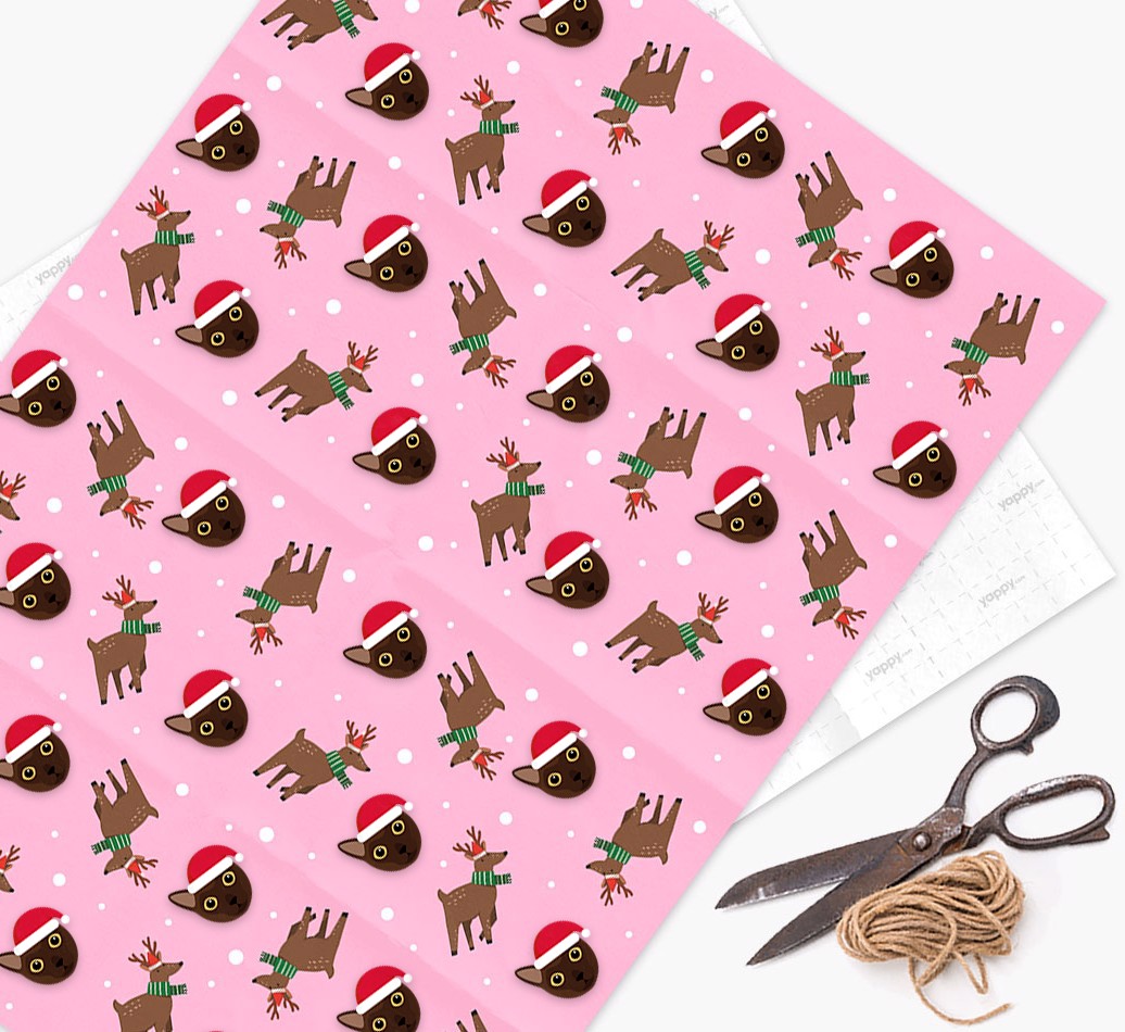 'Reindeer Pattern' - Personalised {breedFullName} Wrapping Paper - flat