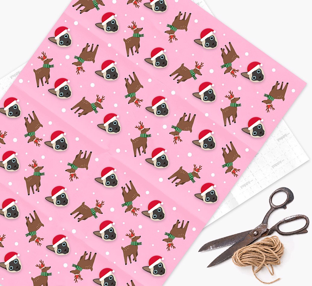'Reindeer Pattern' - Personalized {breedFullName} Wrapping Paper - flat
