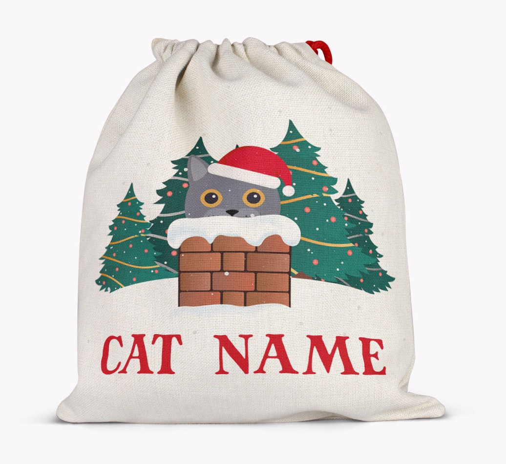Peeking Cat with Santa Hat: Personalised {breedCommonName} Santa Sack  - Full