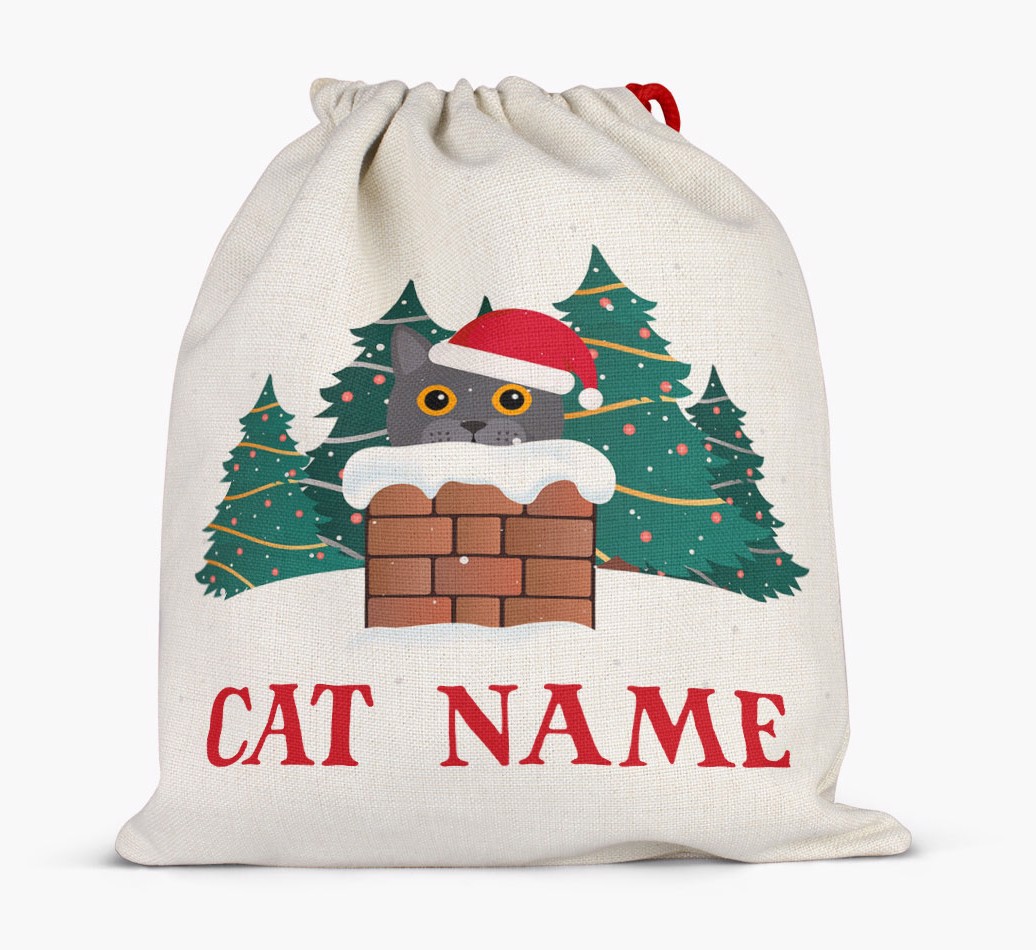 Peeking Cat with Santa Hat: Personalized {breedCommonName} Santa Sack - Full