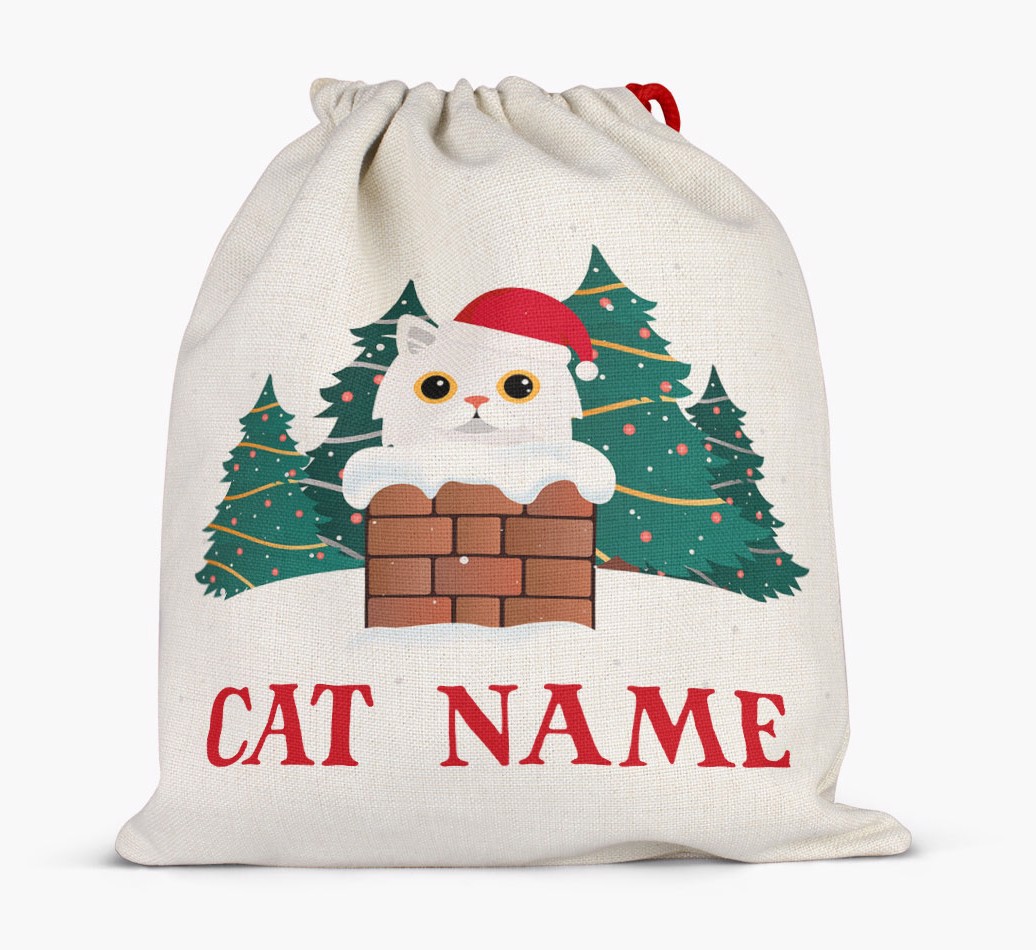 Peeking Cat with Santa Hat: Personalized {breedCommonName} Santa Sack - Full