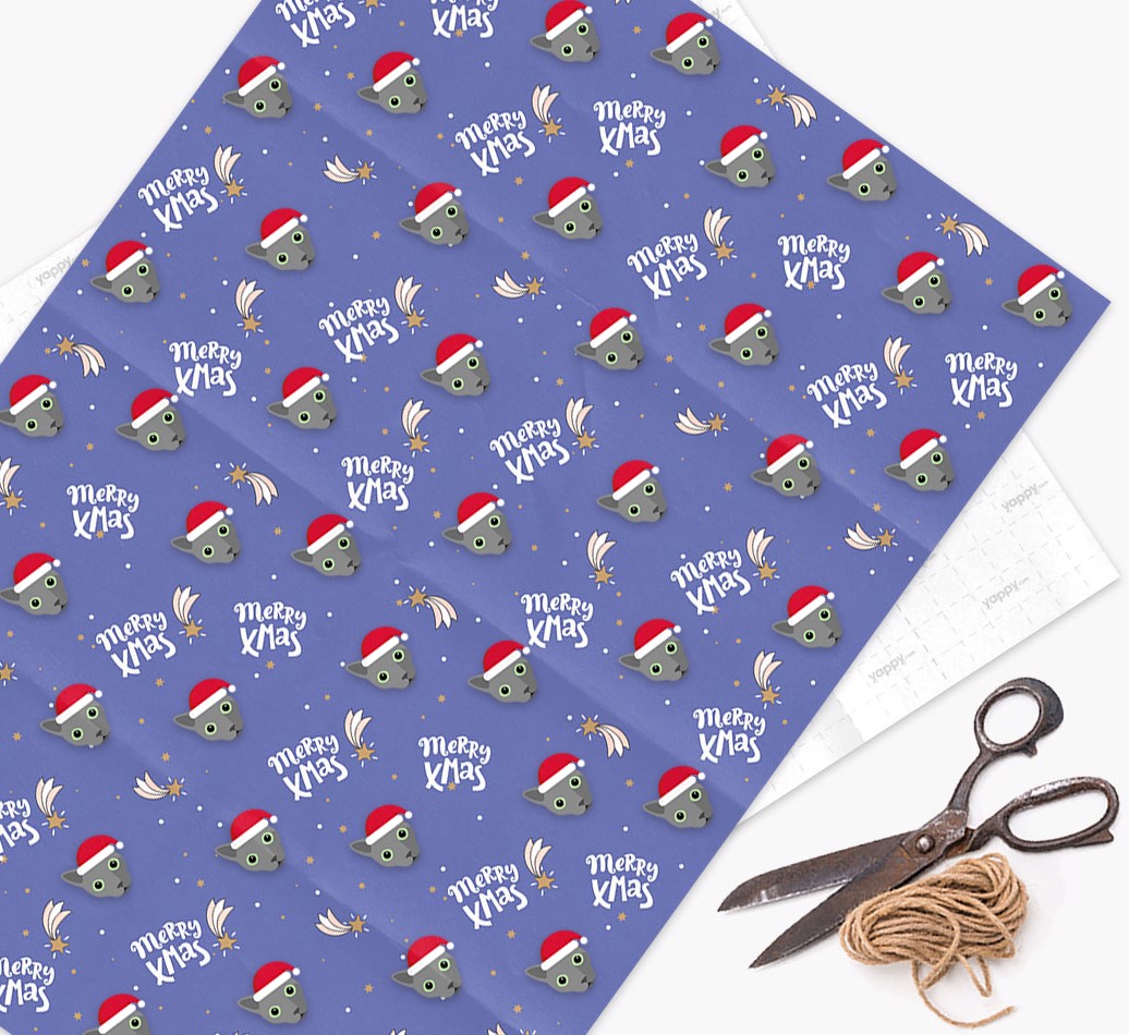 'Merry X-Mas' - Personalised {breedFullName} Wrapping Paper - flat