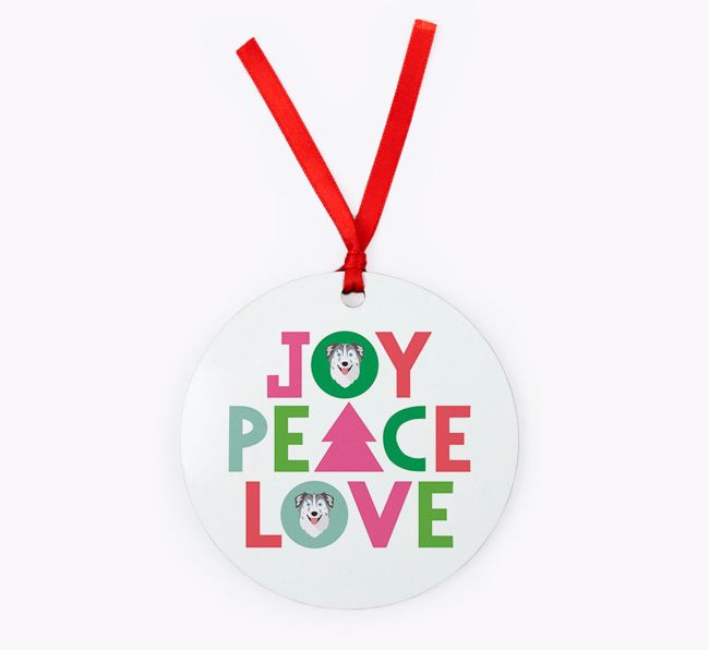  'Joy Peace Love' - {breedFullName} Christmas Decoration