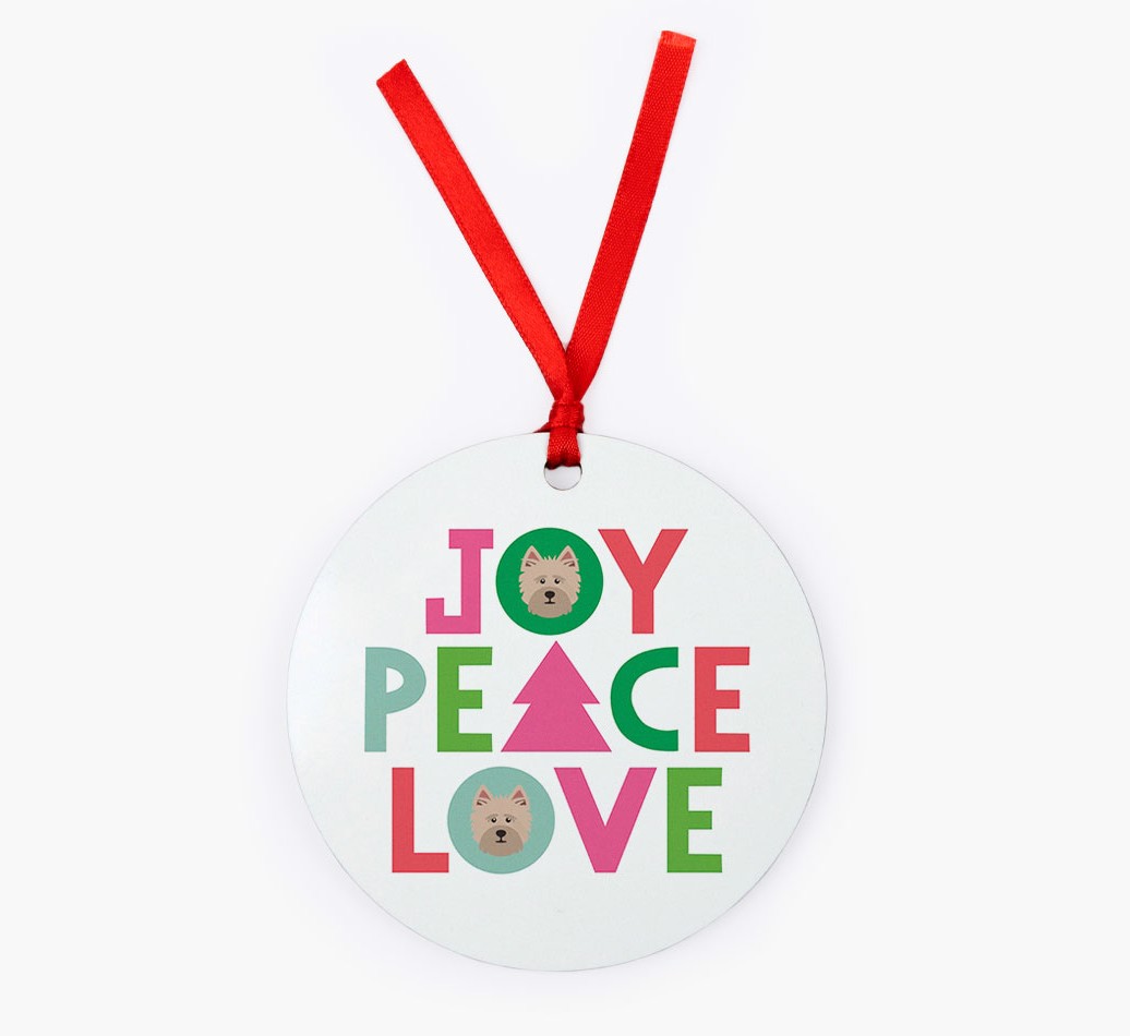 'Joy Peace Love' - Personalised {breedFullName} Ornament - Front