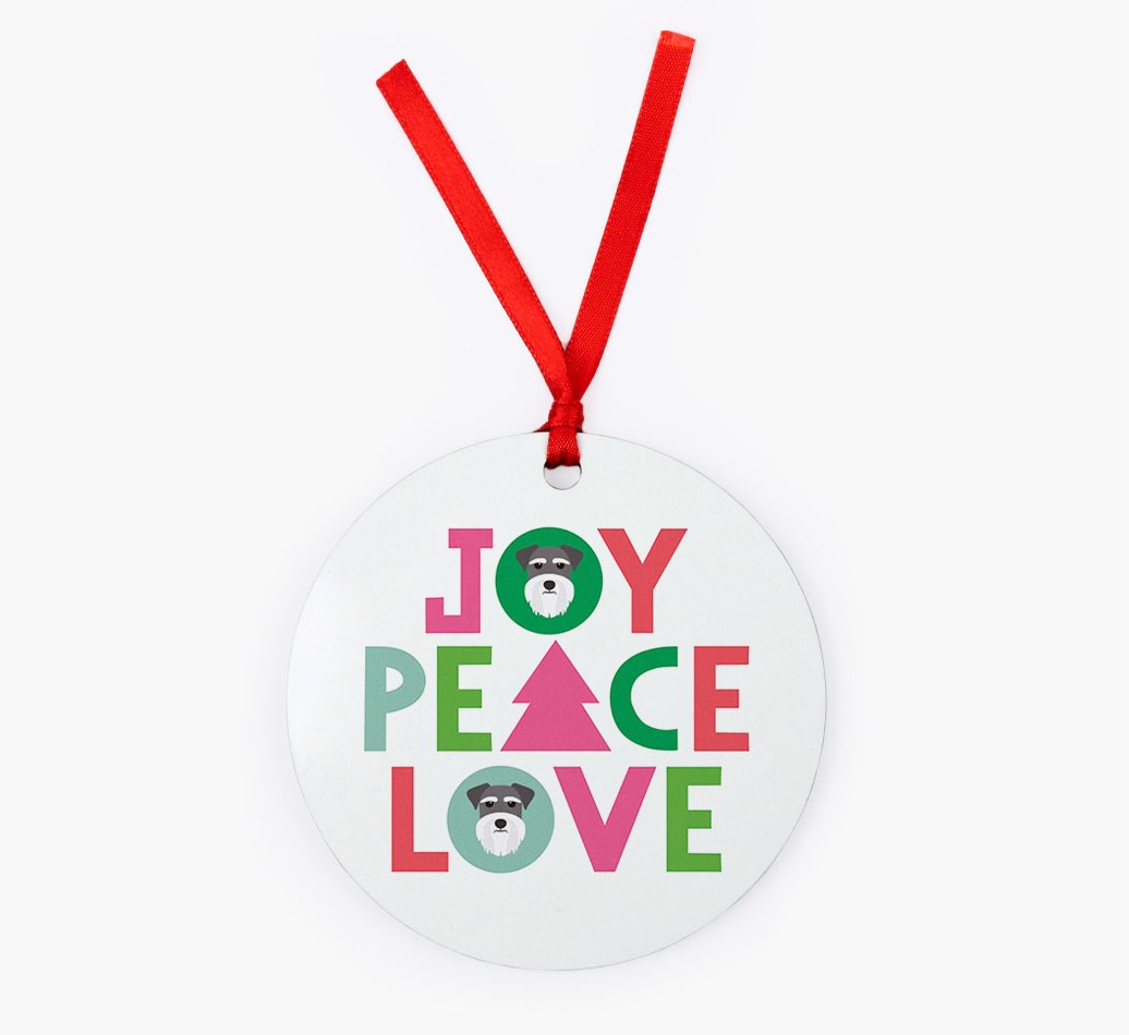 'Joy Peace Love' - Personalised {breedFullName} Ornament - Front