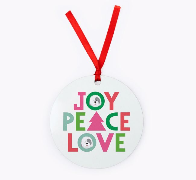  'Joy Peace Love' - {breedFullName} Christmas Decoration