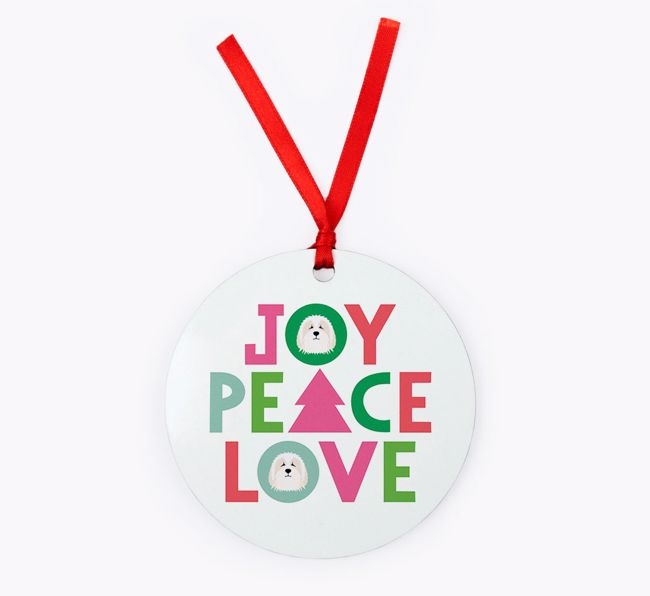  'Joy Peace Love' - {breedFullName} Christmas Decoration