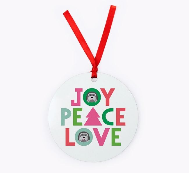  'Joy Peace Love' - {breedFullName} Christmas Decoration