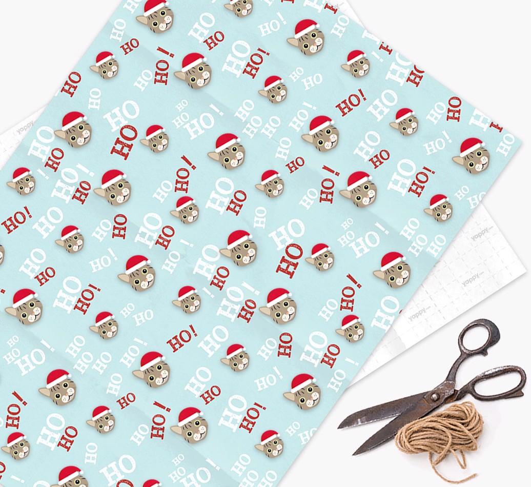 'Ho! Ho! Ho!' - Personalized {breedFullName} Wrapping Paper - flat
