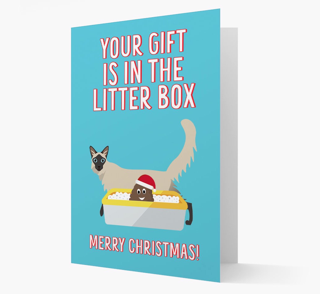 'Litter Box Gift' - Personalised {breedFullName} Christmas Card front