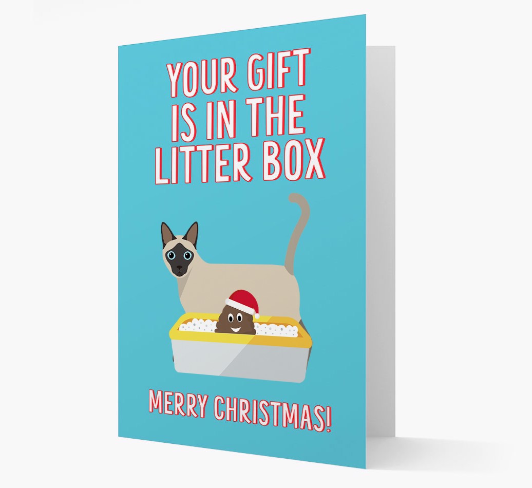 'Litter Box Gift' - Personalized {breedFullName} Christmas Card front