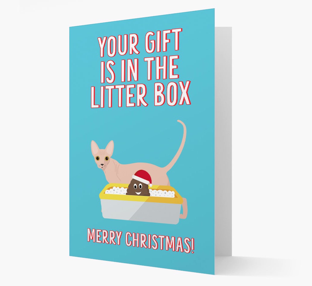 'Litter Box Gift' - Personalized {breedFullName} Christmas Card front