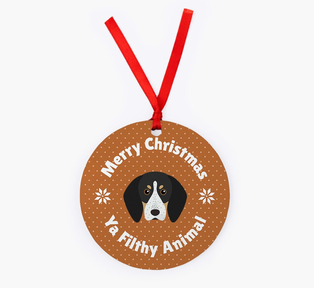 'Filthy Animal' - Personalised {breedFullName} Ornament - Front