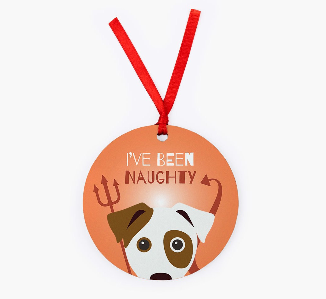 'I've Been Naughty' - Personalized {breedFullName} Ornament - Front