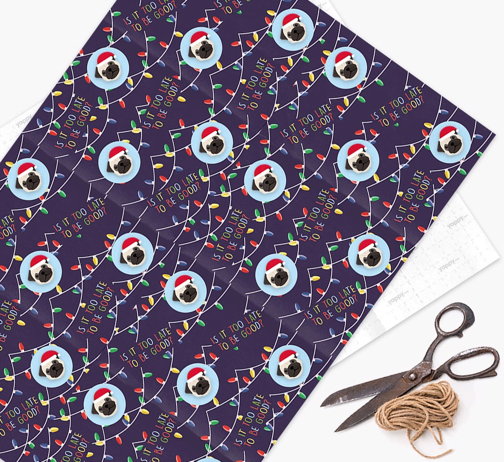 'Is it too late to be good?' - Personalised {breedFullName} Wrapping Paper - flat