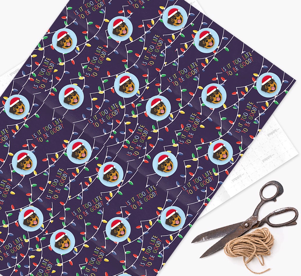 'Is it too late to be good?' - Personalized {breedFullName} Wrapping Paper - flat