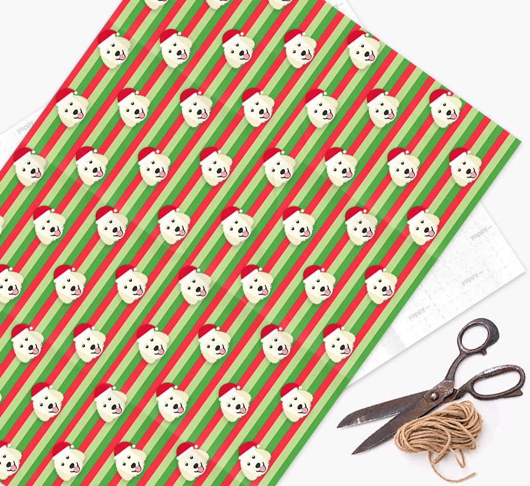 'Xmas Stripes' - Personalised {breedFullName} Wrapping Paper - flat