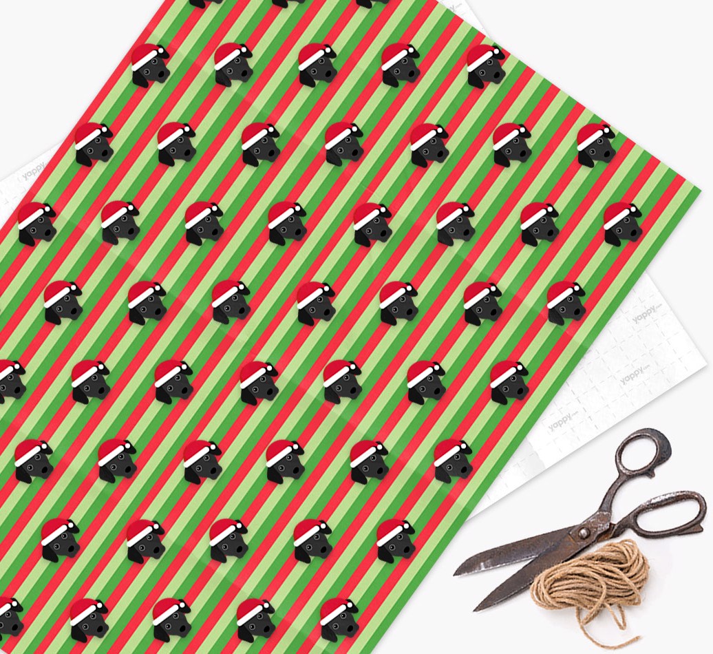 'Xmas Stripes' - Personalised {breedFullName} Wrapping Paper - flat