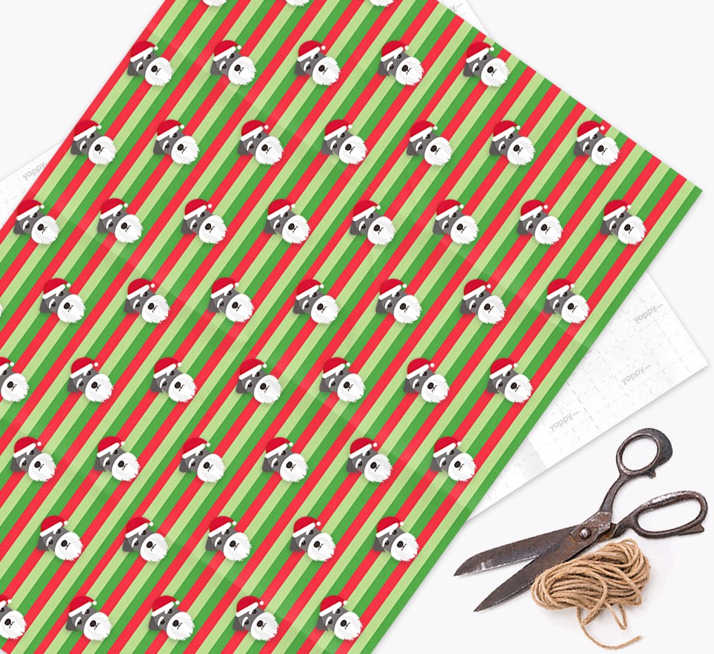 'Xmas Stripes' - Personalized {breedFullName} Wrapping Paper - flat