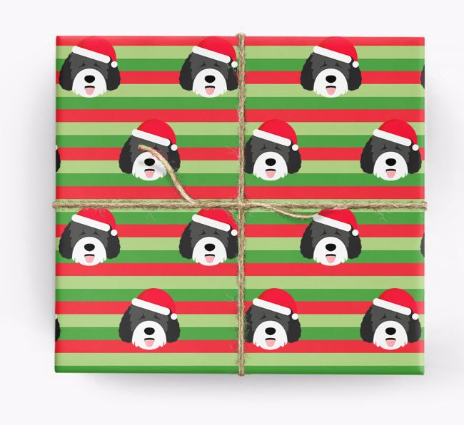 'Xmas Stripes' - Personalized {breedFullName} Wrapping Paper