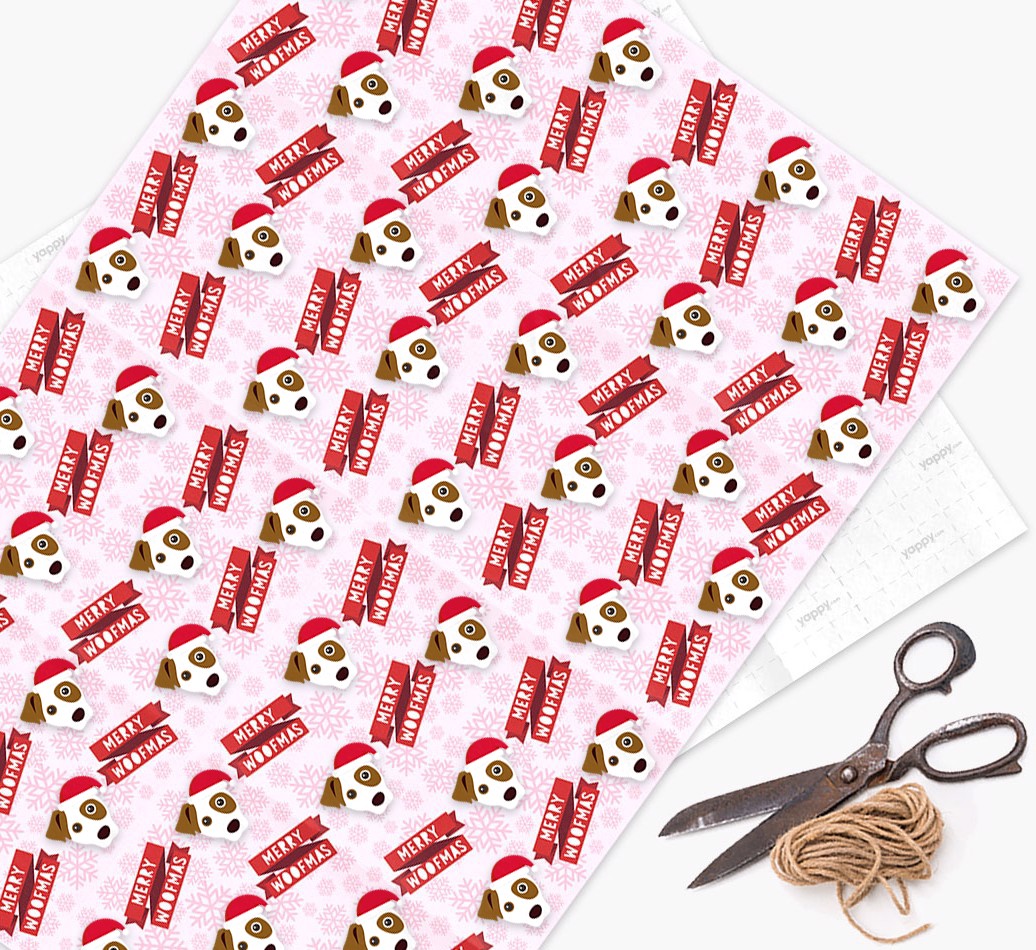 Merry Woofmas: Personalised {breedFullName} Wrapping Paper - flat