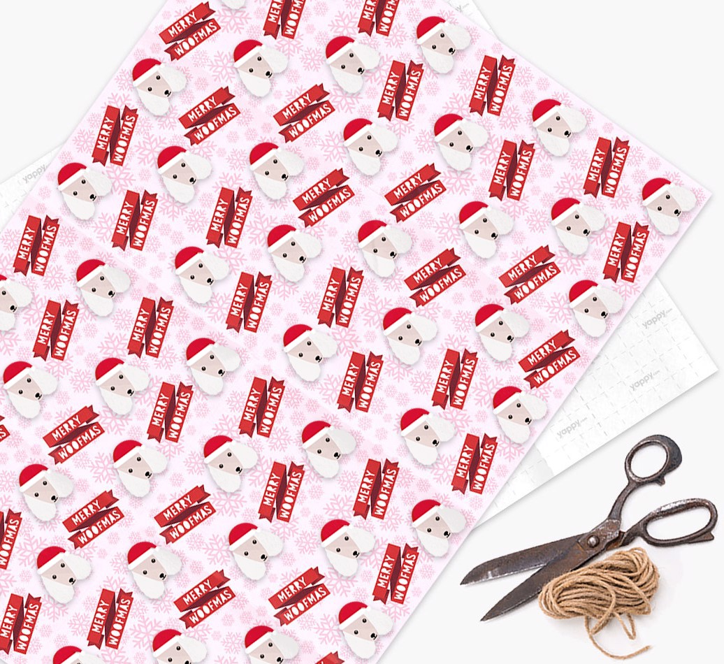 Merry Woofmas: Personalised {breedFullName} Wrapping Paper - flat