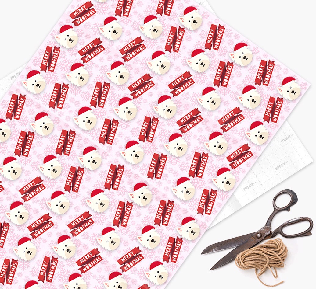 Merry Woofmas: Personalized {breedFullName} Wrapping Paper - flat