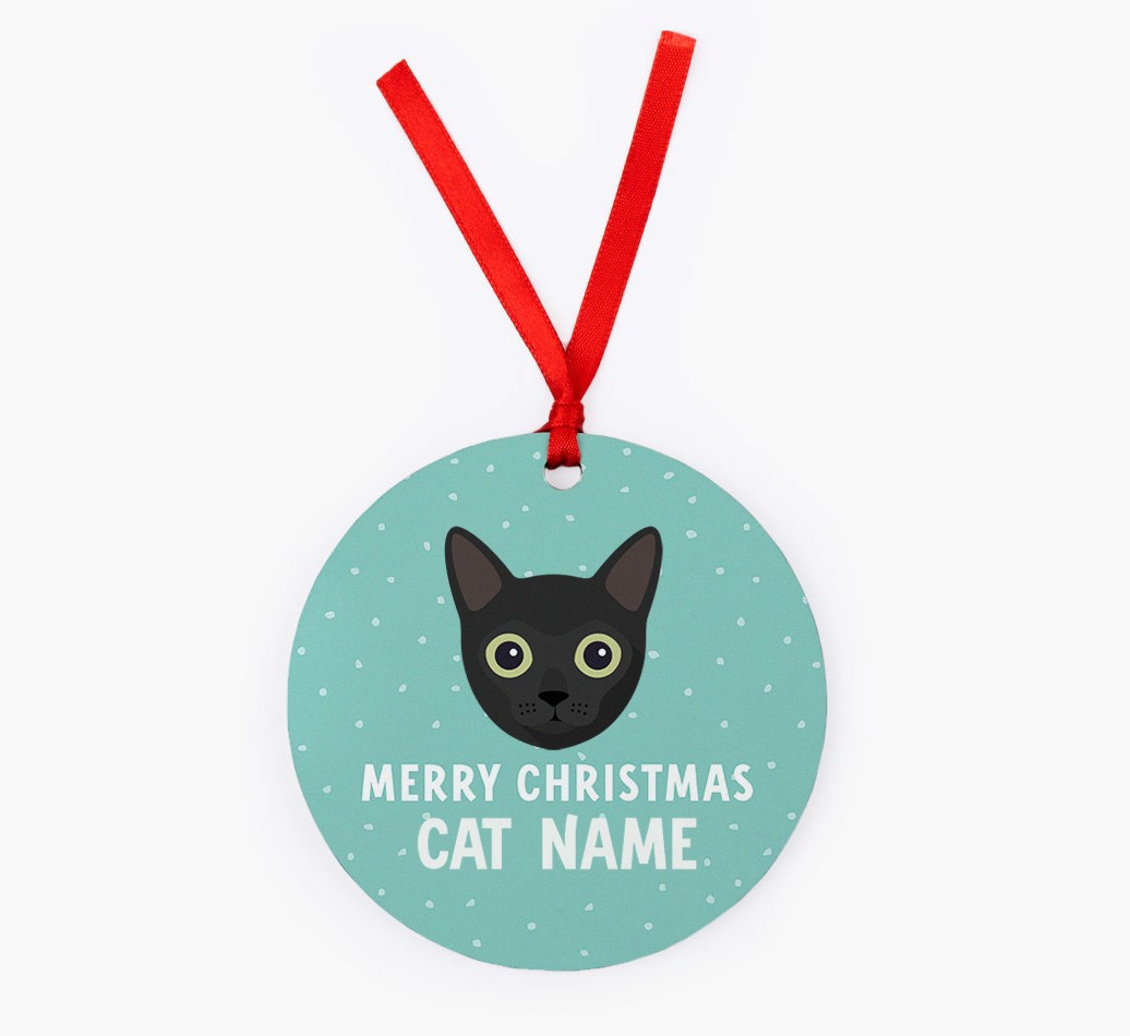 Meowy Christmas: Personalised {breedCommonName} Christmas Decoration - Front