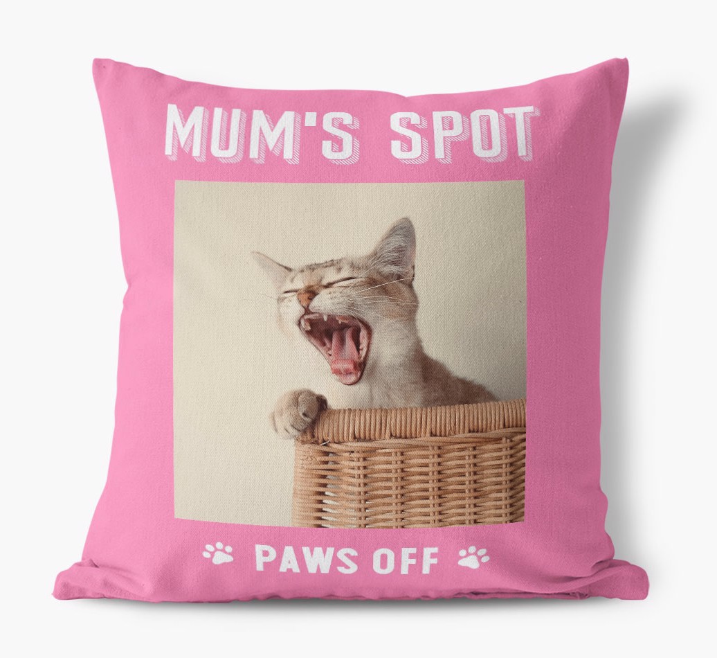 'Mum's Spot, Paws Off' - {breedFullName} Photo Upload Cushion  - front view