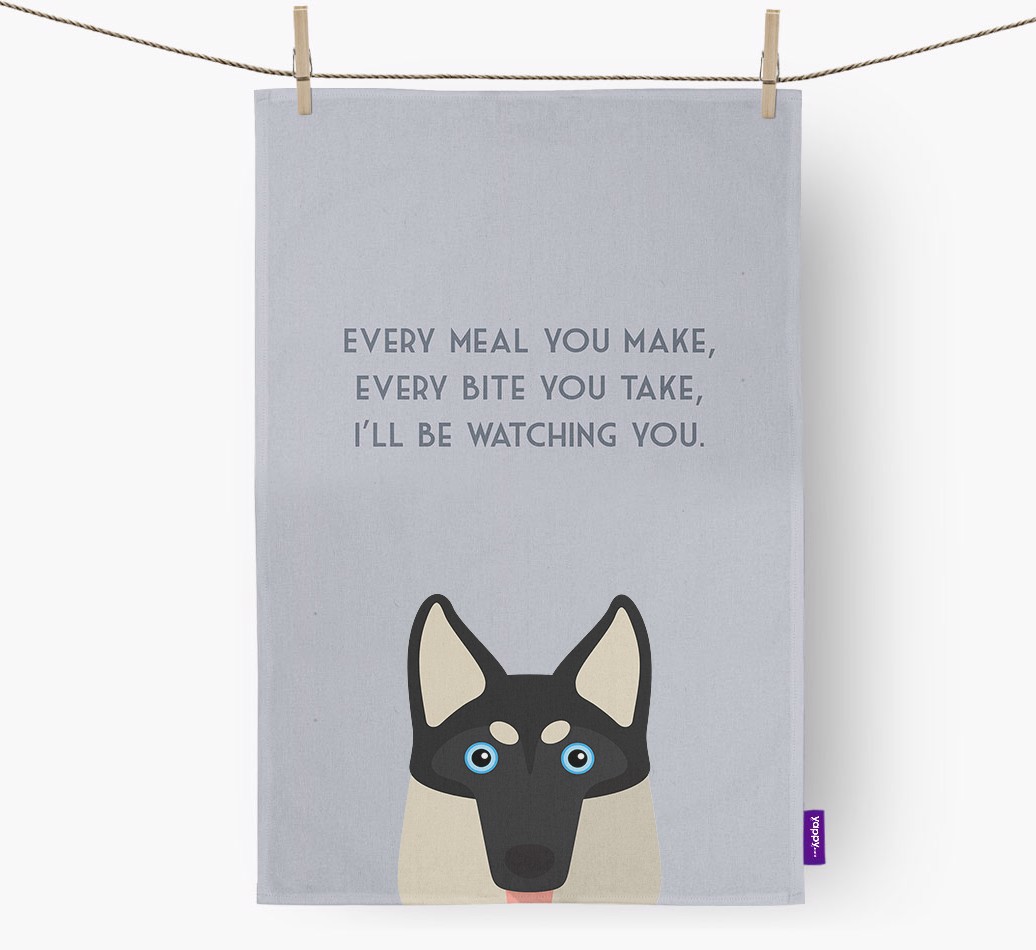 '{breedFullName} 'I'll be watching you' Dish Towel