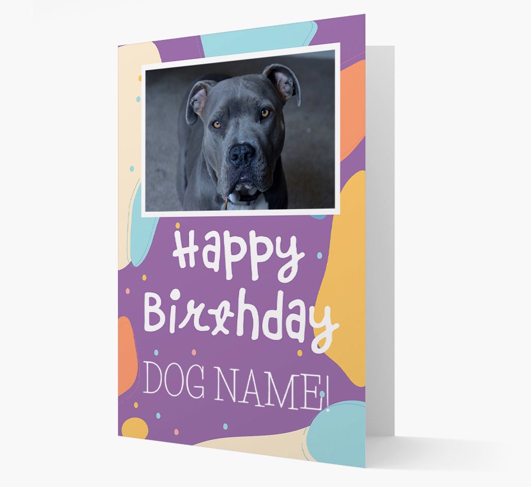 'Happy Birthday to {dogsName}' - {breedFullName} Photo Upload Card - front view