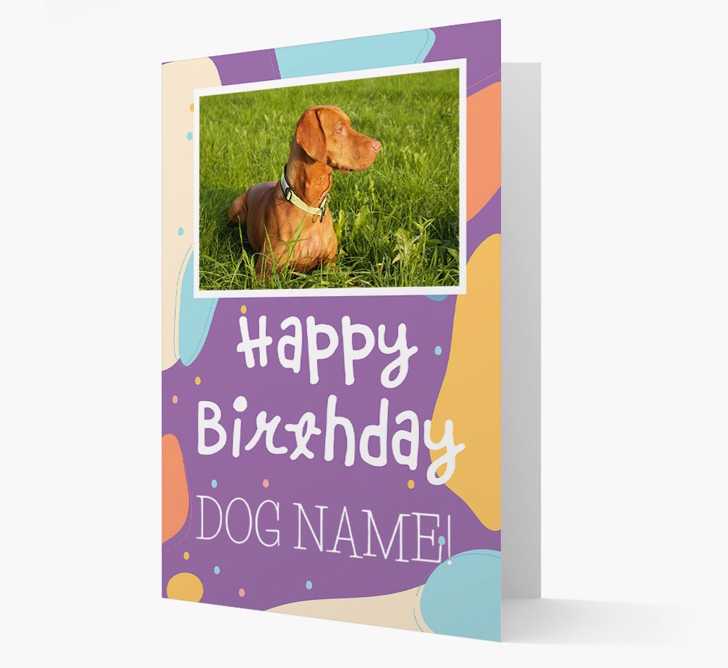 'Happy Birthday to {dogsName}' - {breedFullName} Photo Upload Card - front view