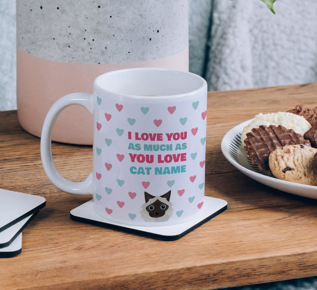I Love You as Much as You Love...: Personalised {breedCommonName} Mug - on a coffee table