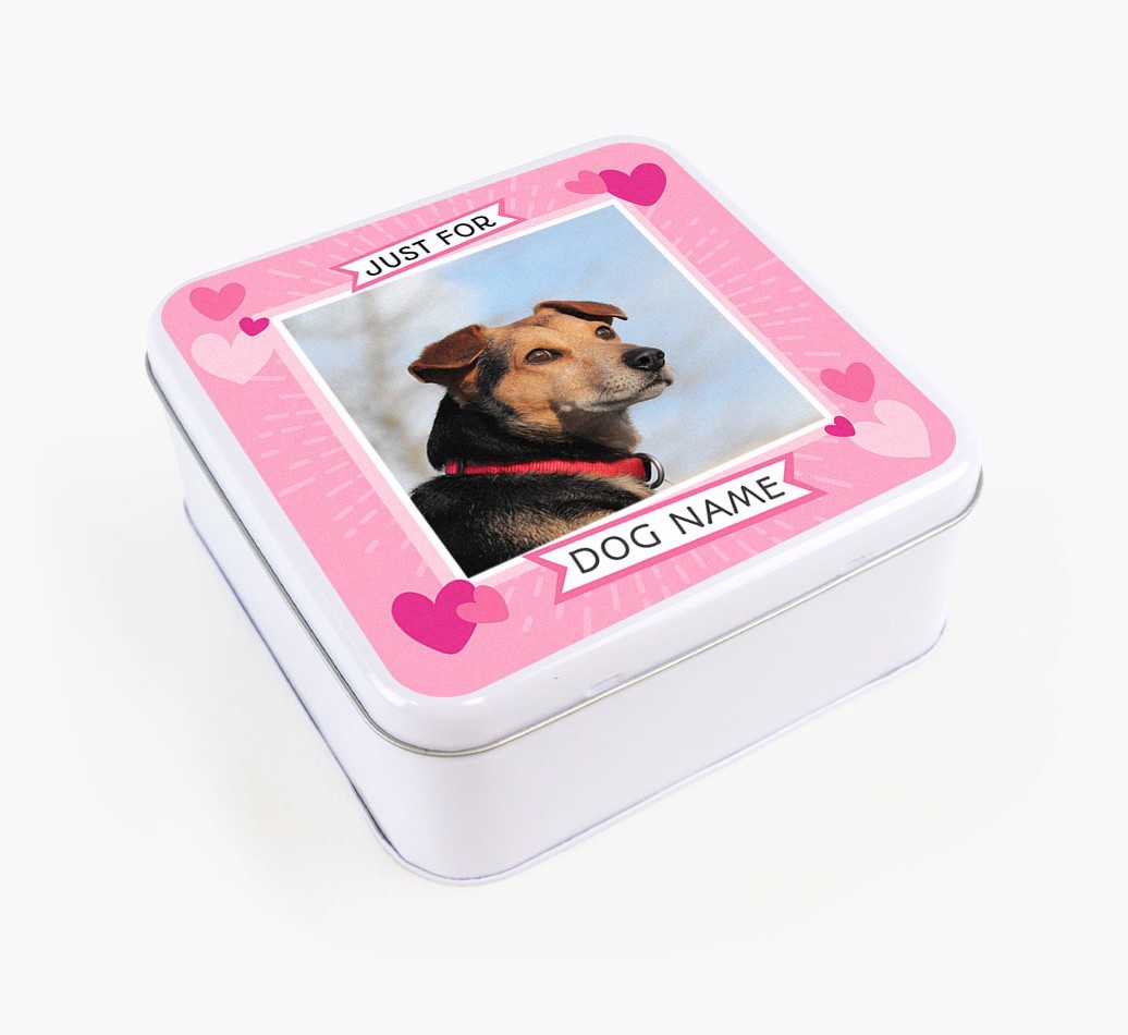 Photo Upload 'Just For' - Personalised {breedFullName} Treat Tin - View of front