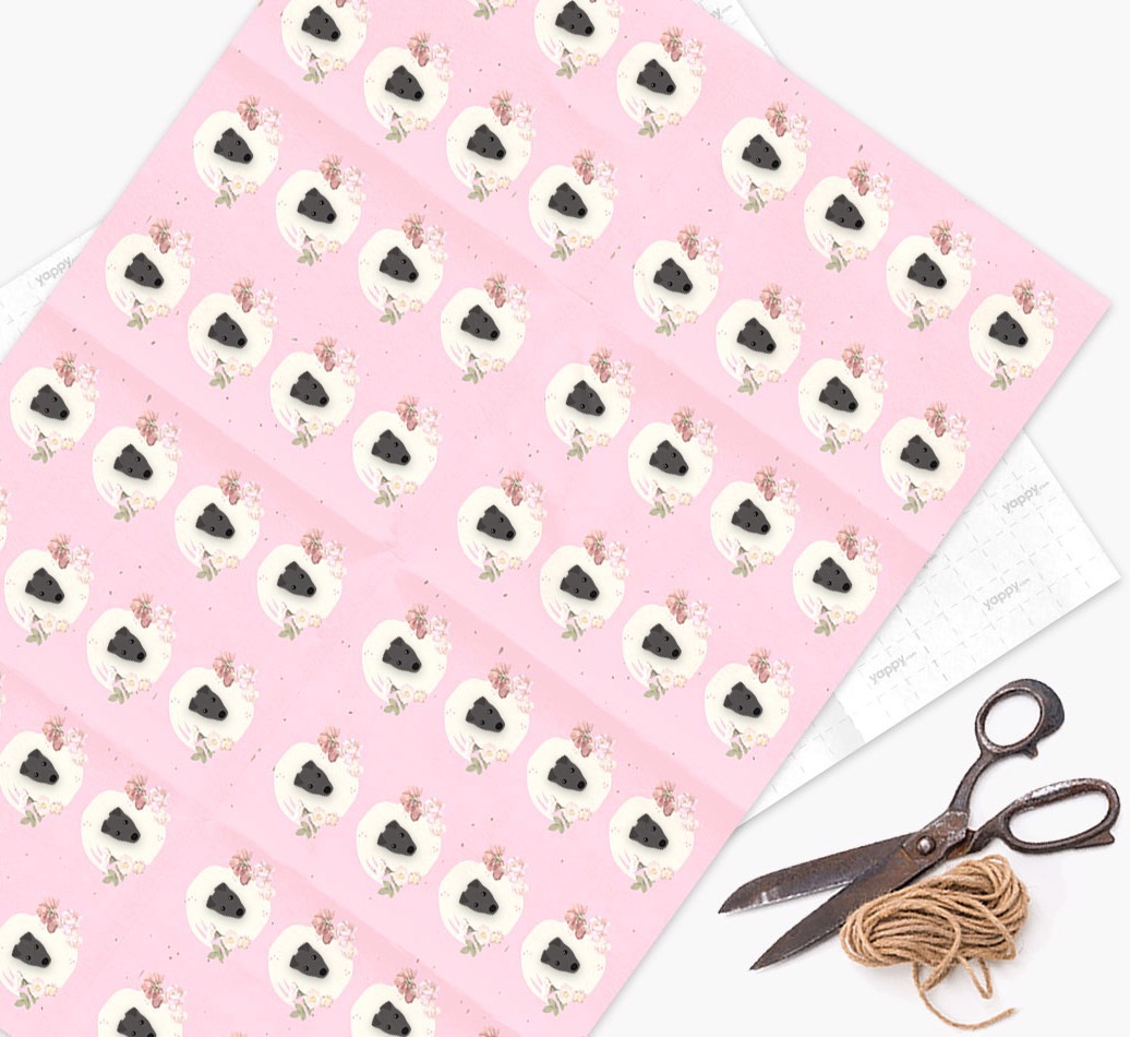 'Flower Pattern' - Gift Wrap with {breedFullName} Silhouettes