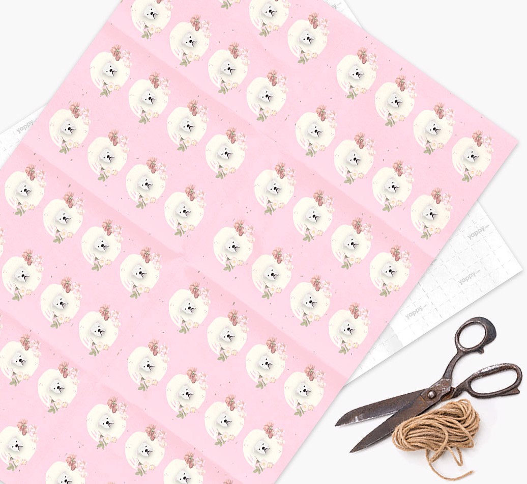 'Flower Pattern' - Wrapping Paper with {breedFullName} Silhouettes