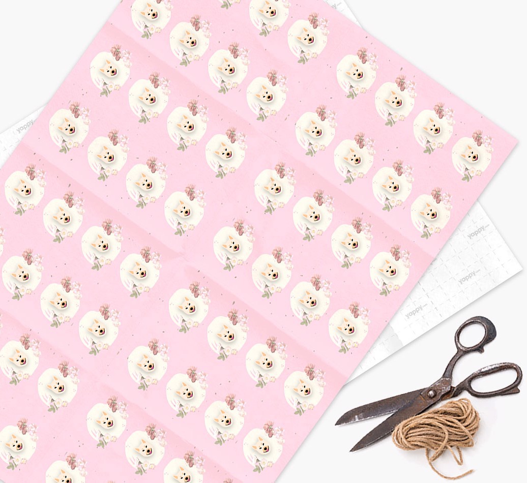 'Flower Pattern' - Wrapping Paper with {breedFullName} Silhouettes