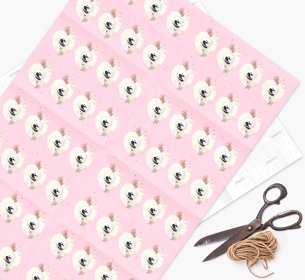 'Flower Pattern' - Gift Wrap with {breedFullName} Silhouettes