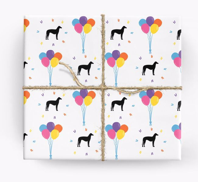 Birthday Balloon Wrapping Paper with {breedCommonName} Silhouettes