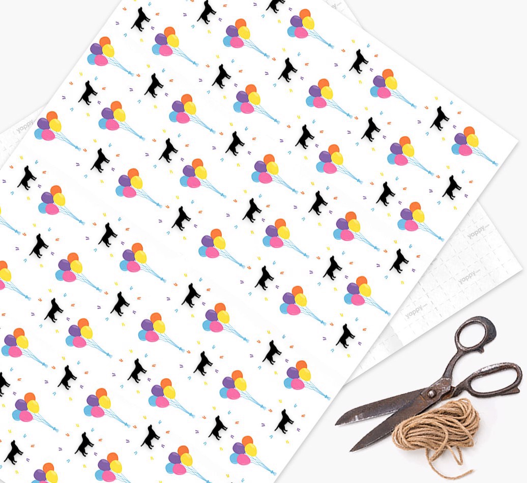 'Birthday Balloons & {breedFullName} Silhouettes' - Personalized Wrapping Paper - flat