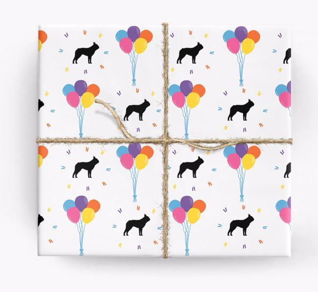 Birthday Balloon Wrapping Paper with {breedCommonName} Silhouettes